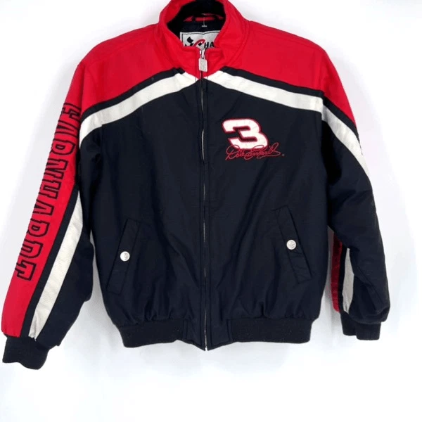 Chase Authentics Youth Full Zip Dale Earnhardt Jacket Black Red Size Medium