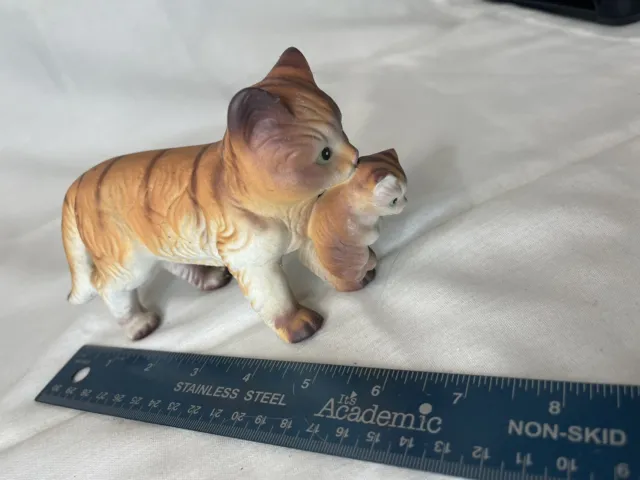 Vintage Ceramic Figurine Momma Mother Mom & Baby Cat Kitten Orange Tabby RARE