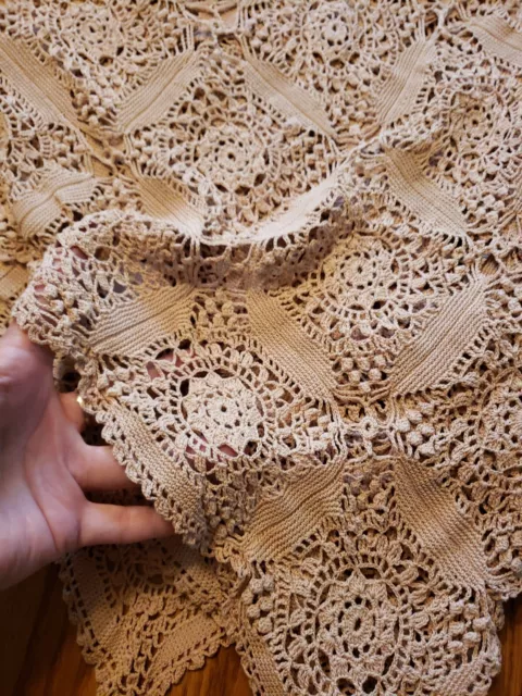 Large Crochet Lace Bedspread Coverlet Ecru Handmade 64 X 83   Tablecloth Vintage