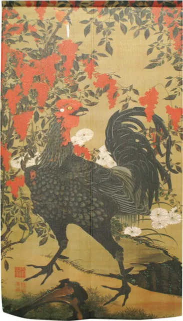 Noren Japanese Hanging Door Curtain Tapestry Nandina Rooster JAKUCHU ITO Japan