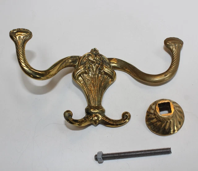 Vintage Solid Brass Double Coat or Hall Tree Hook, New Old Stock