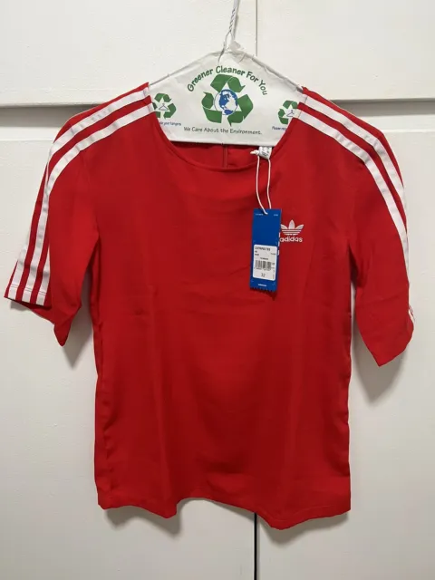 ADIDAS Originals T Shirt Womens Xs Red 3 Stripes Tee Red NEW