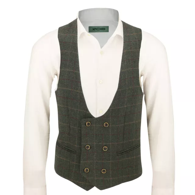 VITORI - Mens Low Cut Double Breasted Tweed Check Tailored Fit Waistcoat