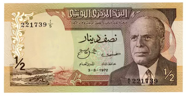 Tunisia ... P-66a ... 1/2 Dinars ... 1972 ...  Choice *UNC*