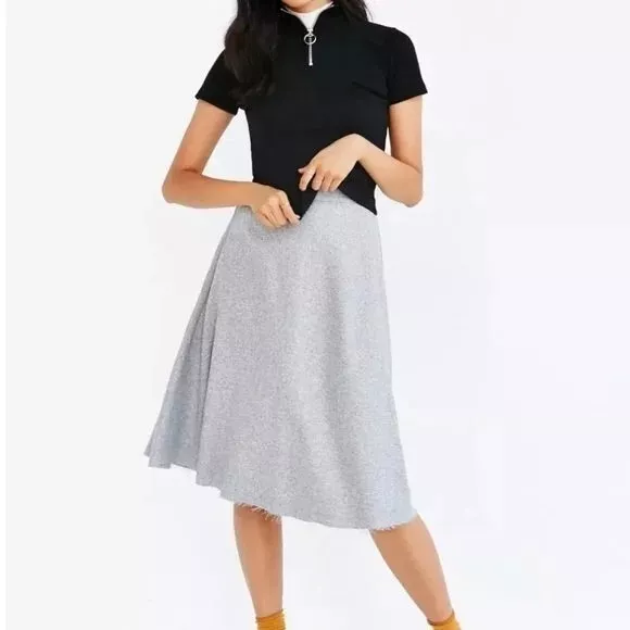 Silence + Noise Raw Hem Midi Skirt Grey Medium