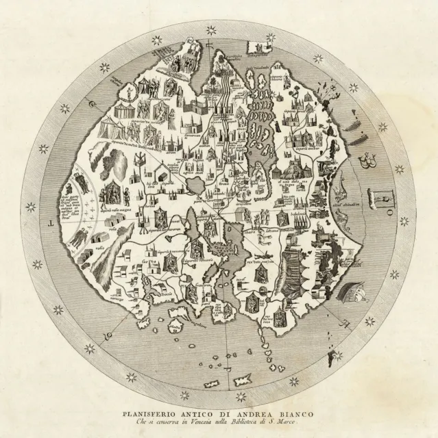 1783 Mappa Mundi Circular World Map Jerusalem Center Flat Earth Wall Art Decor