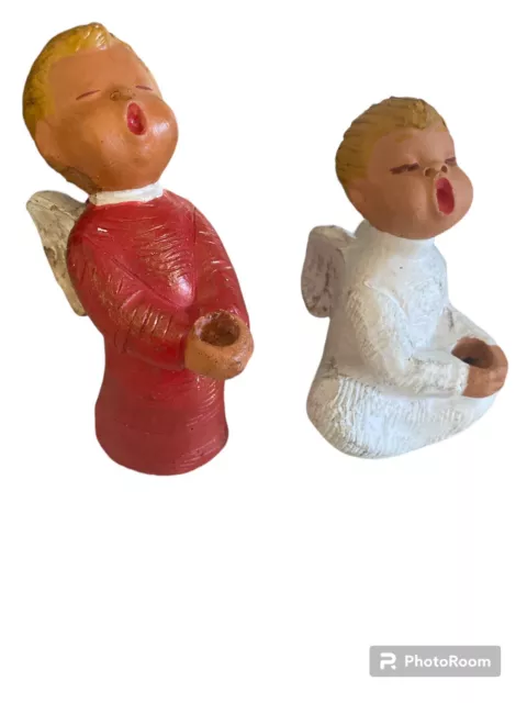 Vtg Set Engel Von Jullar Spain Pottery Terra Cotta Choir Boy Angels Singer Pair