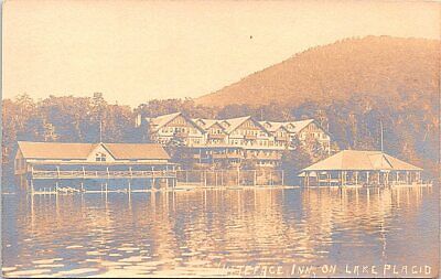 RPPC Lake Placid NY Shoreline View of Whiteface Inn Resort early 1900s