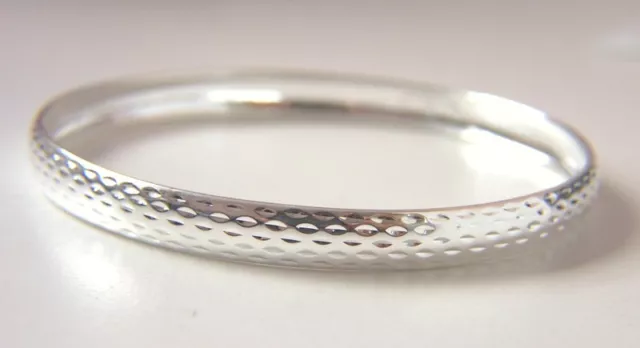 925 Sterling Silver 68mm Large Wide Flecked Diamond Cut Slave Bangle X'mas GIFT