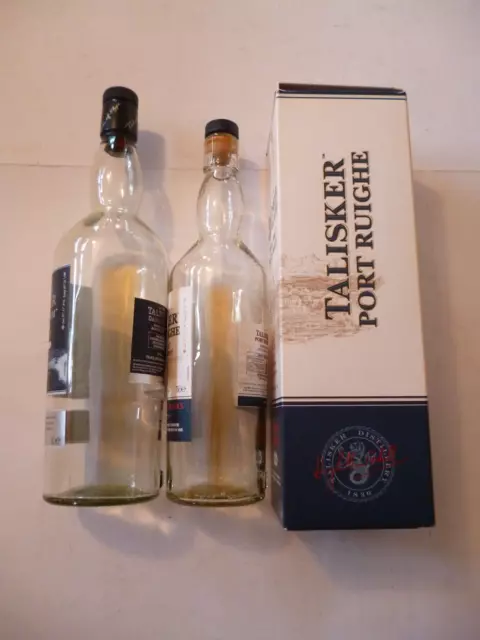 Lot x 2 Collectable Empty Talisker Whisky Bottles:Dark Storm, Port Ruighe+Carton 2