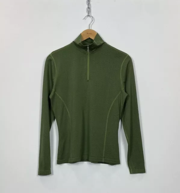 Smartwool Shirt Womens Large Green Merino Wool Base Layer Top Hike 1/4 Zip Top