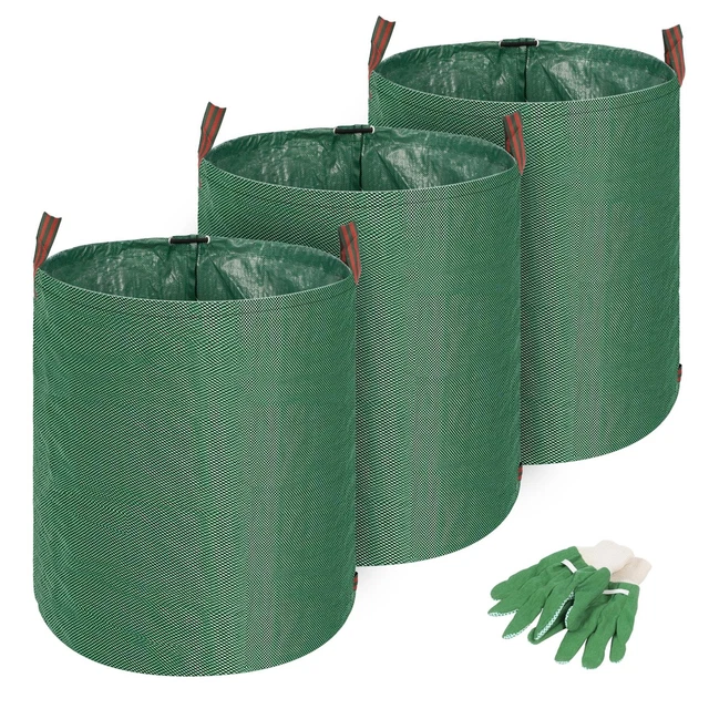3X HEAVY DUTY 272L Reusable Garden Waste Bags with Gloves Waterproof