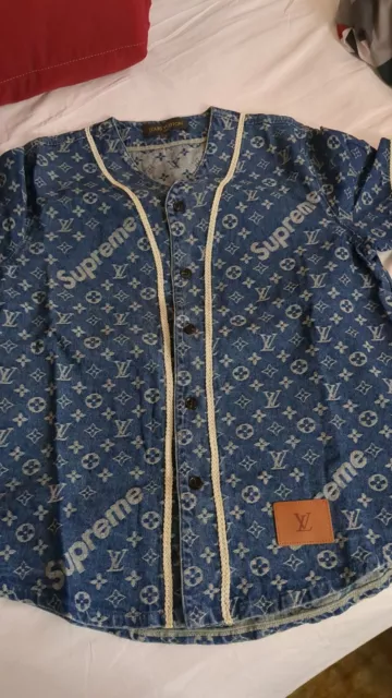 Supreme x LV Louis Vuitton Blue Denim Monogram 1A3FCB Parka Jacket Size: 58