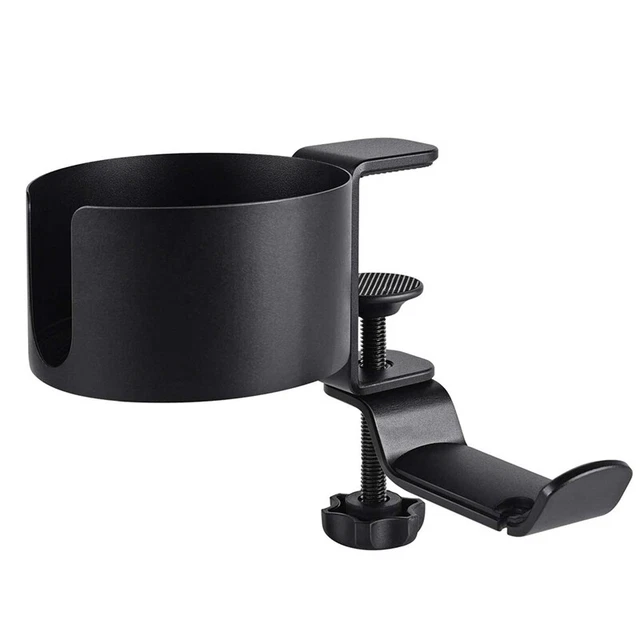 Support Bureau Gaming KDD 3-en-1 - Porte-Gobelet, 2 Support Casque, Tiroir Rotatif - Pince Sans Perçage
