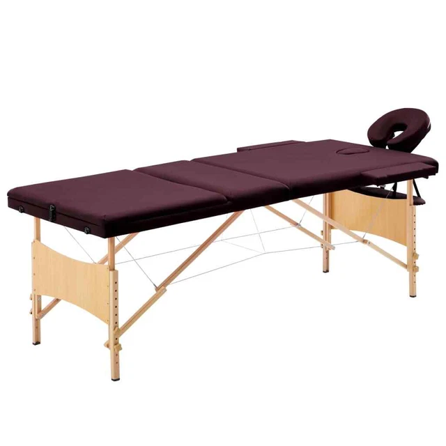 Massageliege Klappbar 3-Zonen mit Holzgestell Bordeaux-Lila K9Q7