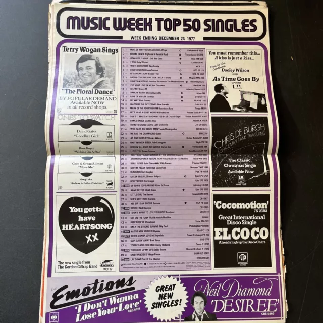 Huge Lot 43 UK MUSIC WEEK SINGLES 1977 - with Charts & Ads 21”x15” Sheets