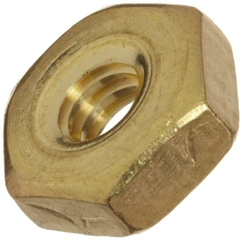 ASME B18.6.3 Plain Brass Machine Screw Hex Nut, #2-56 Thread Size, 1/16" Width