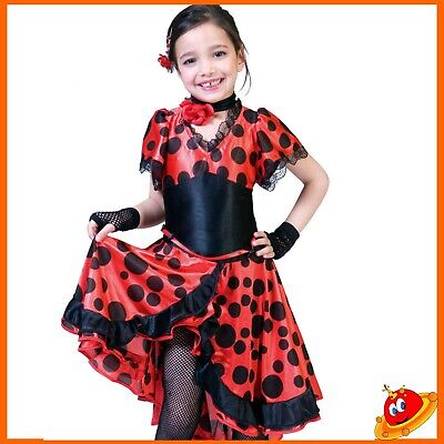 Costume Carnevale Ragazza Bambina Vestito Spagnola Flamenco Gitana Tg 5-14 anni
