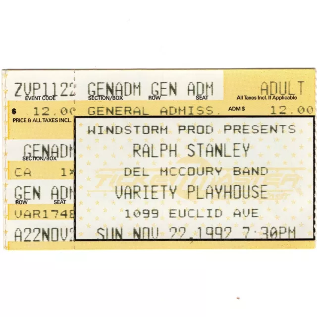 RALPH STANLEY & DEL McCOURY BAND Concert Ticket Stub  ATLANTA GA 11/22/92 Rare