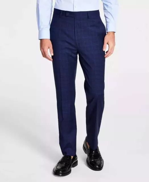 Calvin Klein Mens Slim Fit Plaid Dress Pants Blue Pants 34 x 30