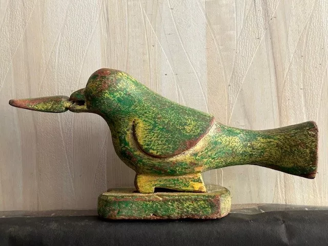 Antiguo Vintage Tallado a Mano Pintado Único Madera Pájaro / Loro Figura Estatua