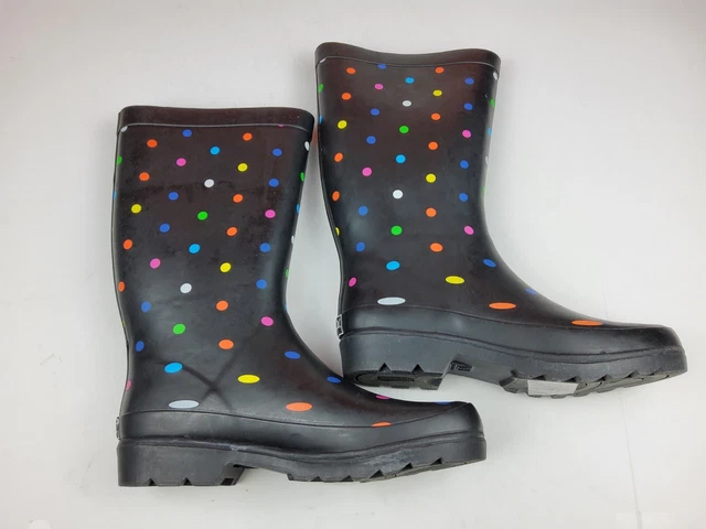 Sugar Womens Raffle Tall Rain Boot  Black Fiesta Dot 9M (lot214)