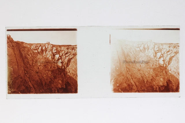 France Rocky Landscape La Mer Photo Stereo T2L8n4 Glass Plate Vintage