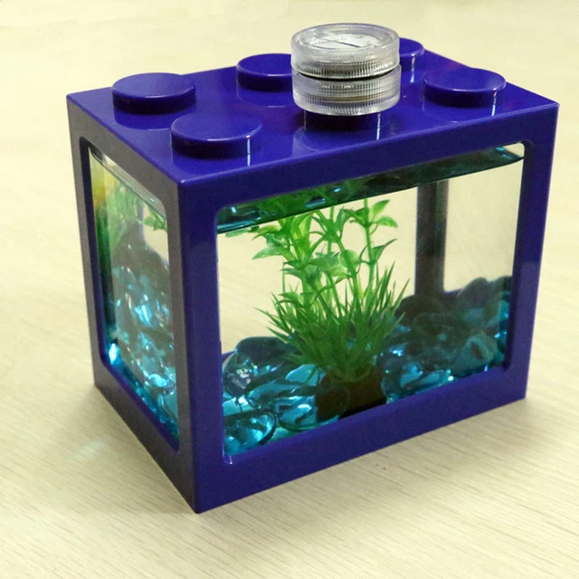 Fish Tank Transparent Decorative Mini Fish Tank with LED Light for Room Decor