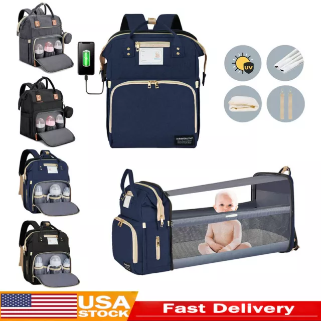 US Baby Diaper Nappy Changing Backpack Set Mummy Multi-Function Large Travel Bag