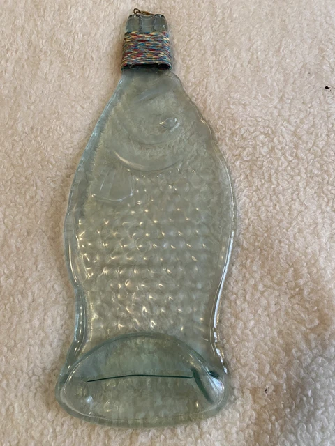 Melted Glass Bottle Fish With Coiled Multi Colored String