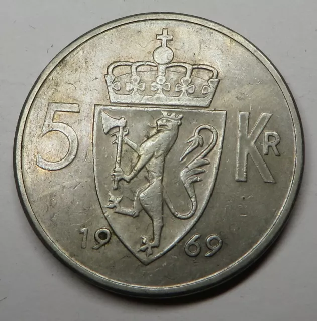 Norway 5 Kroner 1969 Copper-Nickel KM#412