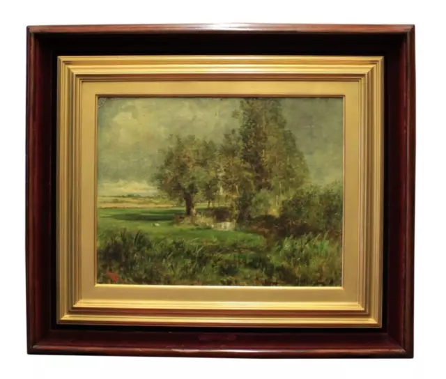 Carlo Follini (1848-1939) Paesaggio, dipinto ad olio su cartoncino telato, XIX