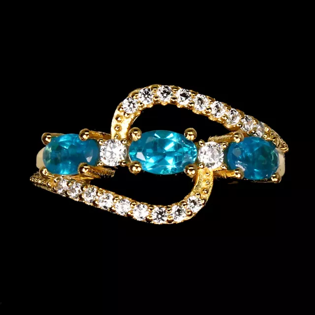 Ovale Paraiba Bleu Apatite 5x3mm Zircone 14K Or Plaque 925 Bague en Argent