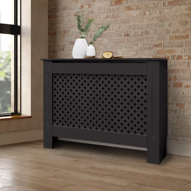 Cache-radiateur couvercle chauffage MDF motif nid d'abeille 112x19x82cm noir