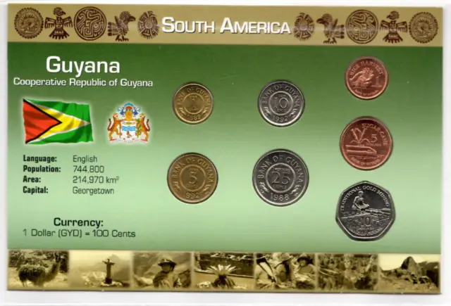 Littleton World Coin Set Guyana UNC 1989-2013 10 Dollars 2013 $5,$1 2002