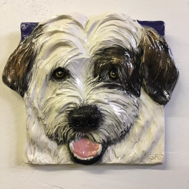 Tibetan Terrier Dog Ceramic Tile Handmade 3d Pet Portrait Sondra Alexander Art