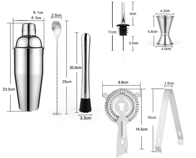 304 Stainless Steel Cocktail Mixer Set Bar Tools Bartender Set