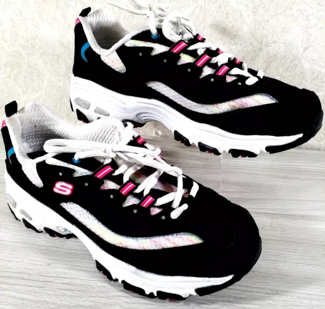 Skechers Wide Fit D'lites Black Pink Shoes Women Sport Comfort Memory Foam  11860
