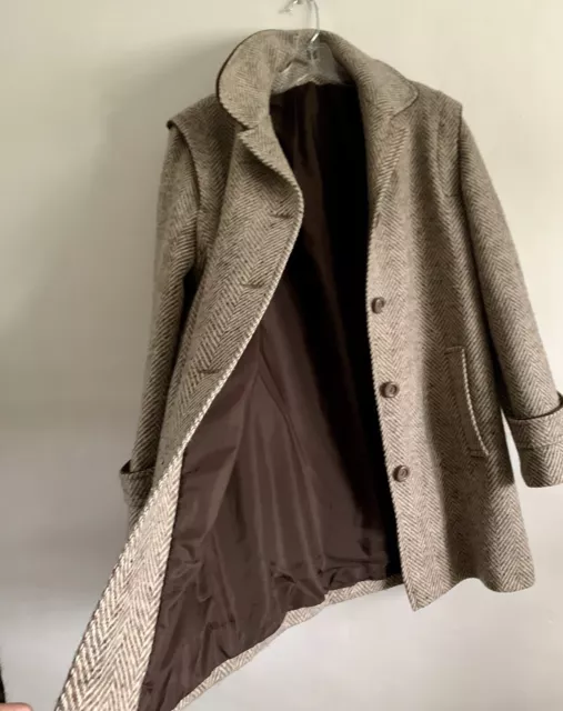 Beige & Brown Herringbone Tweed Long Sleeves Wool Tailored Jacket Blazer  Size:m 3