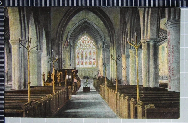 ANCIENNE CARTE POSTALE Grand Yarmouth St.Nicholas Église Intérieur EUR