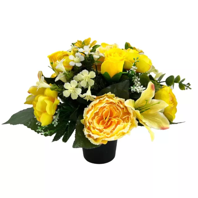 Yara Amarillo Peonía Rosa Lirio Flor Artificial Junto a la Tumba Cementerio Arreglo Memorial