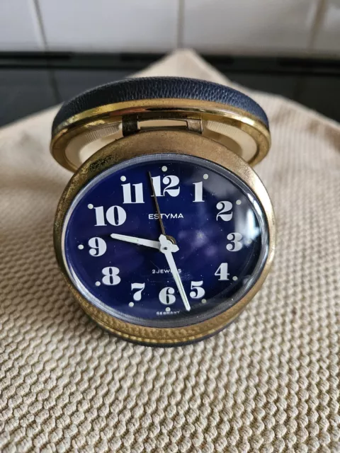 Vintage German Estyma 2 jewels Travel Alarm Clock