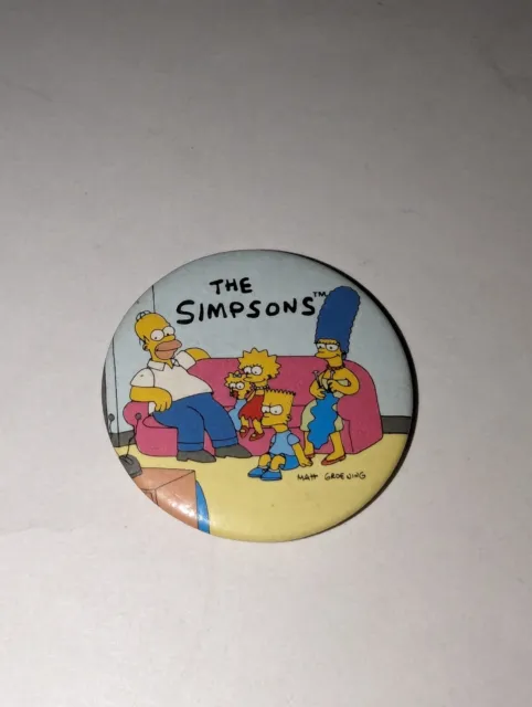 Pinback Button Pin The Simpsons Family on Couch Matt Groening 1989 Vintage EUC