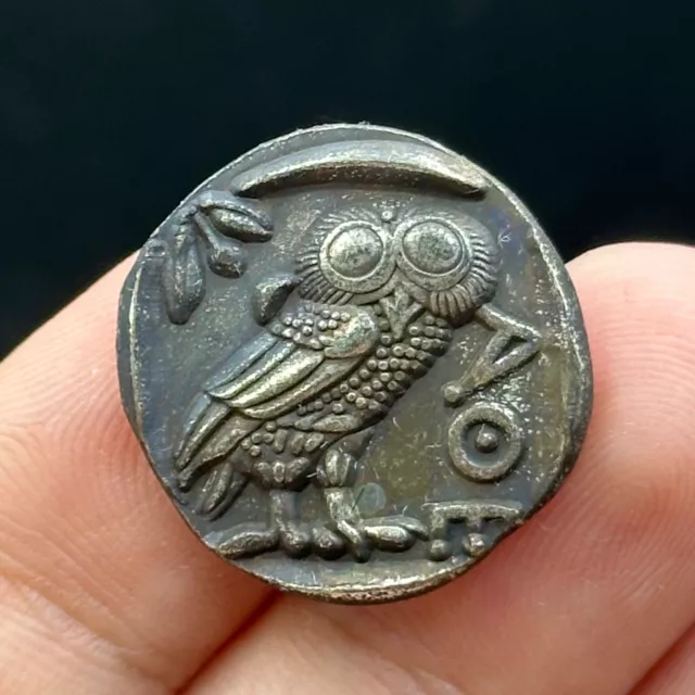 Exquisite Rare Ancient Roman Greek Unique Bronze coin Athena Attica owl Image