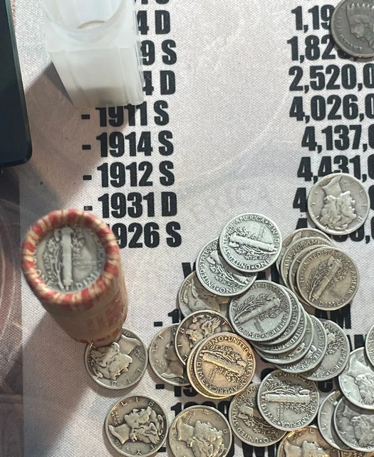 Unsealed wheat cent roll with Indian head penny and mercury dime 1858-1958 "FS" 