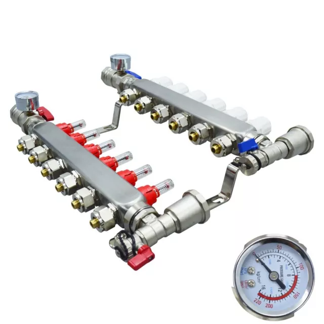 6-Branch PEX Radiant Floor Heating Distributor Manifold Set Water Separator