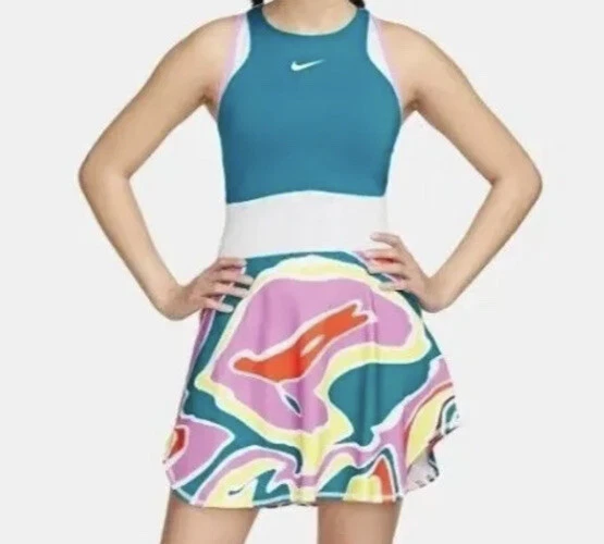 WOMEN'S NIKE COURT Slam Tennis Dress Dri-Fit Multi-Color DR6852