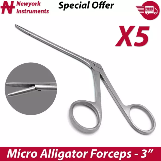 ENT Ear Hartman Alligators Surgical Forceps 3" Serrated Jaws Instruments 5 Pcs