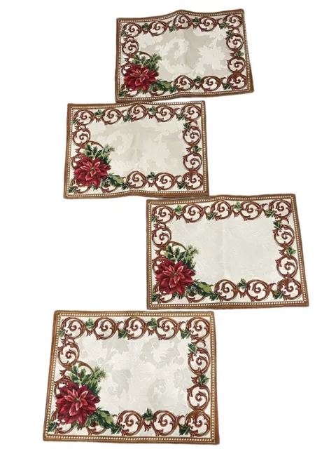 Juego de 4 manteles de Navidad reversibles Lenox Holly & Poinsettia de colección