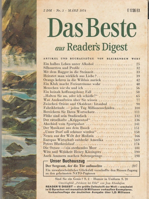 Das Beste Aus Reader's Digest Alte Ausgaben Verkaufen DAS BESTE AUS Readers Digest, März 1974, originelles Geschenk